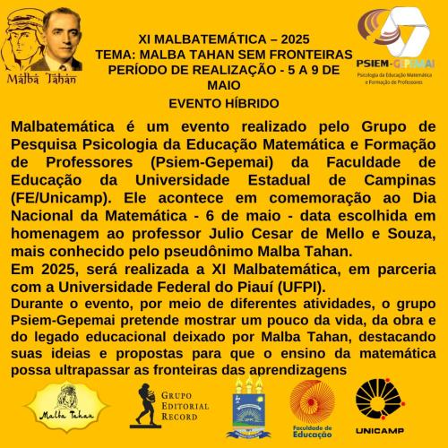 Cartaz do evento "XI Malbatemática - Malba Tahan sem fronteiras"