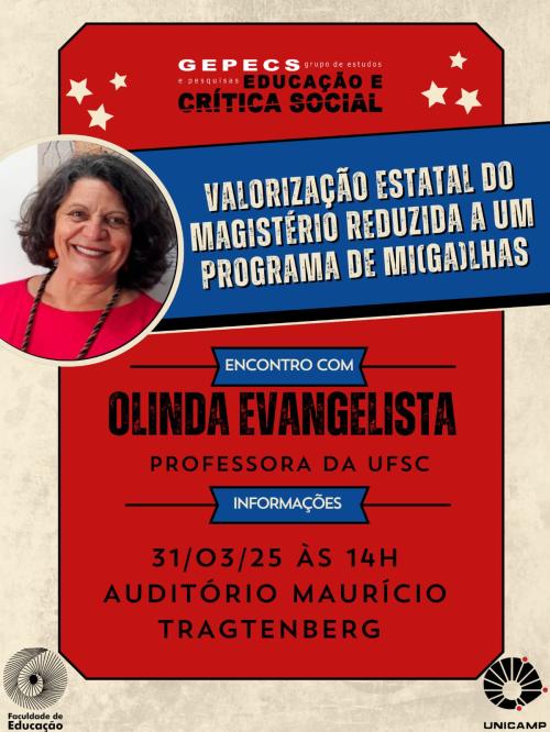 Cartaz do evento "Valorização estatal do magistério reduzida a um programa de mi(ga)lhas"