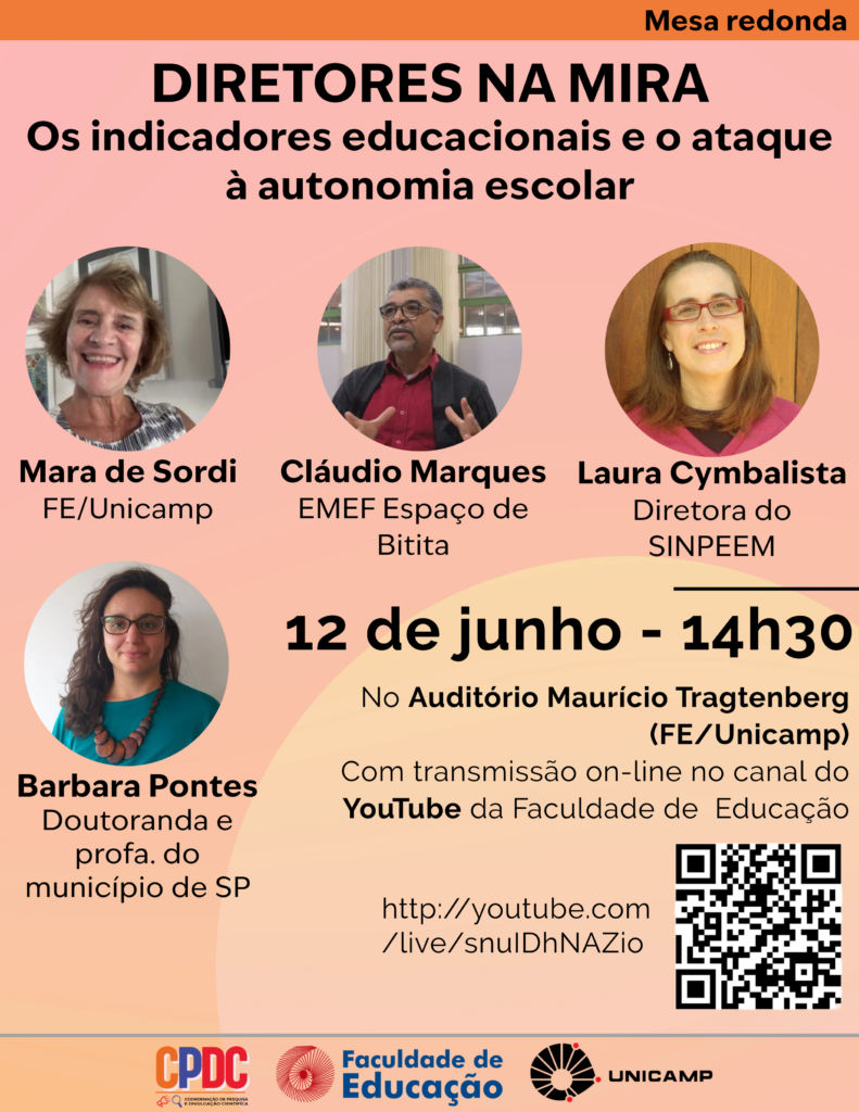 Cartaz DIRETORES NA MIRA Os indicadores educacionais e o ataque a autonomiaescolar