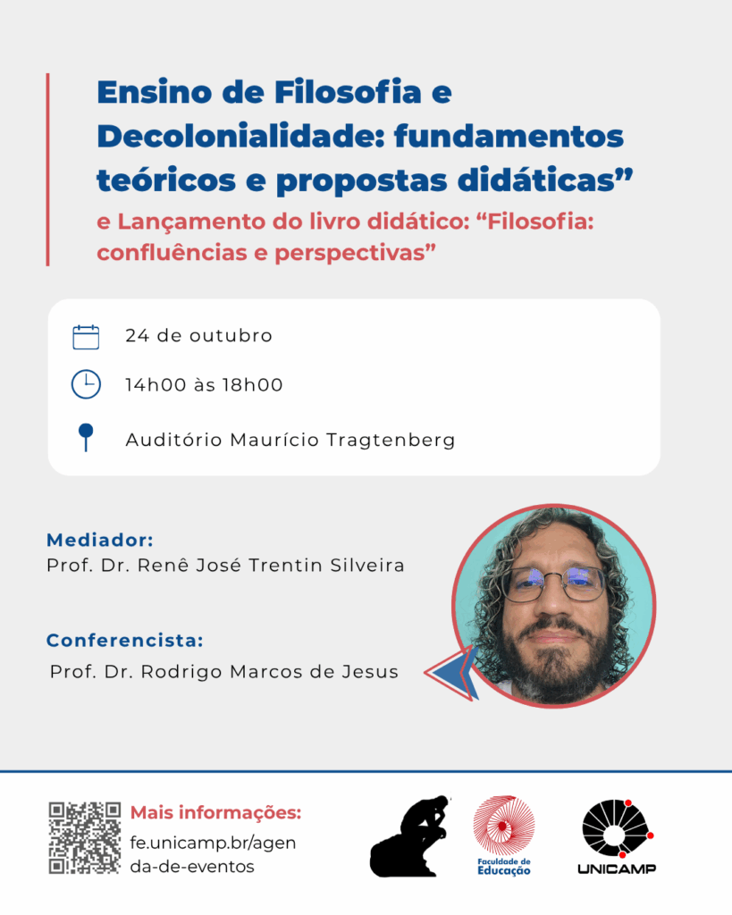 Cover of the event "Teaching Philosophy and Decoloniality: theoretical foundations and didactic proposals" and Launch of the textbook: "Philosophy: confluences and perspectives"