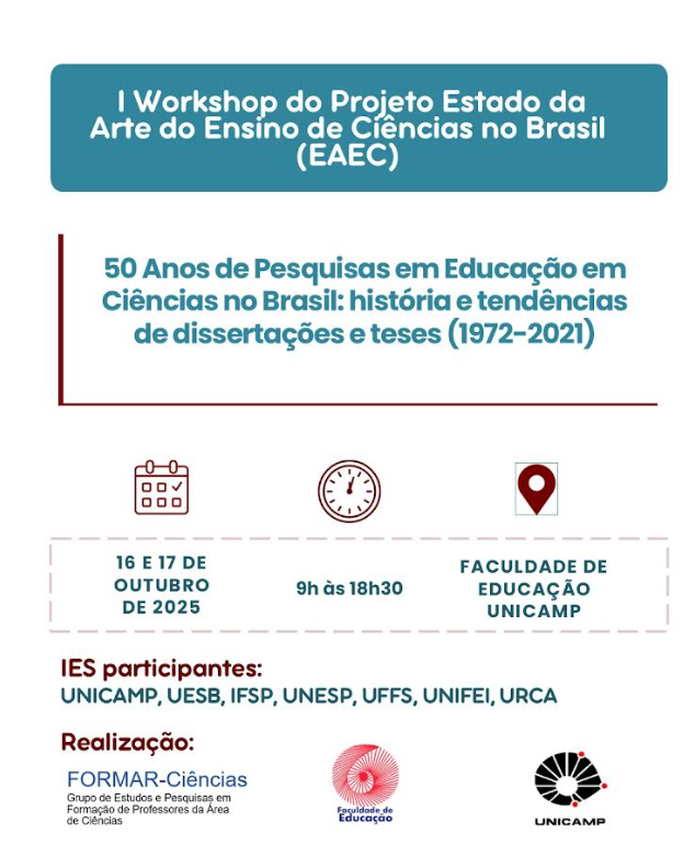 Capa do Evento I Workshop Projeto Estado da Arte da Pesquisa em Ensino de Ciências no Brasil (Projeto EAEC)